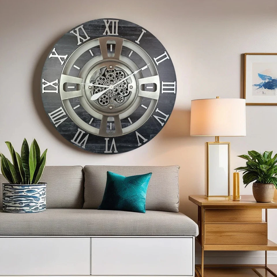 The Gears Reloj ENGLAND LINE RELOJ DE PARED REDONDO 36 PULGADAS VINTAGE NEGRO Foto 3 de 4