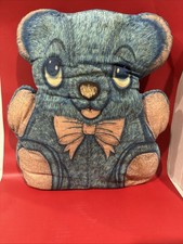 Cranston Cut Sew Blue Pink Bear Pillow 16" Stuffed Toy Doll Completed Vintage