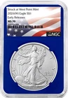 2026 (W) $1 1-oz American Silver Eagle NGC MS70 ER Flag Label Blue Core