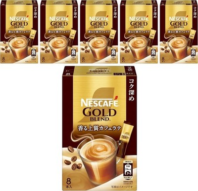 Nescafe Gold Blend Cafe Latte Rich Flavor Instant Coffee, 8 Sticks x 6 Boxes 6pk