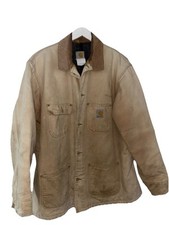 Vintage 1997 Carhartt Faded Brown Blanket Lined Chore Coat - Read Description