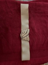 Vintage 80s Tan/Silver Elastic Stretchy 33  Cinch Belt Retro Silver Clasp