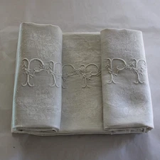 Antique French Monogrammed Napkins P P  Set of 11