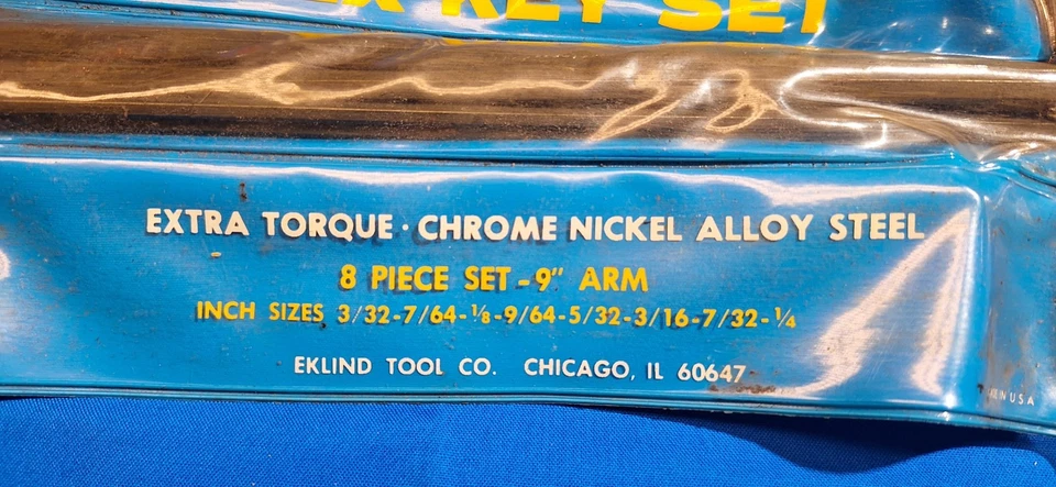 Eklind 8 piece long reach T-Handle SAE hex key set 3/32" - 1/4" USA - Image 3 of 4