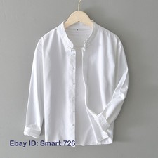 Men Long Sleeve Retro Chinese Tang Shirt Cotton Linen Blouse Mandarin Collar