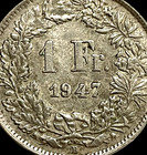 1947-B  83.5% SILVER Switzerland 1 Franc Swiss World Coin Lot D1-233 LOW MINTAGE — photo 4