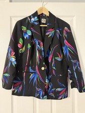 Vintage Anne Klein Blazer Womens Black Multicolor Floral Lion Button Jacket