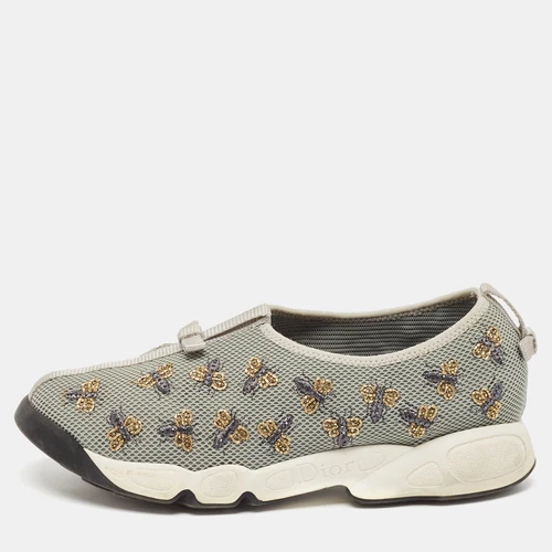 Baskets à enfiler Dior gris maille fusion ornée d'abeilles pointure 39,5