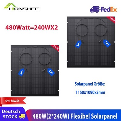Balkonkraftwerk 480W Flexibel Solarmodul Flex Solarpanel mit 3 m Solarkabel NEU