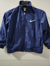 Nike Jacket Boys M Blue Zip Windbreaker Active Training Practice Lined VTG Y2K
