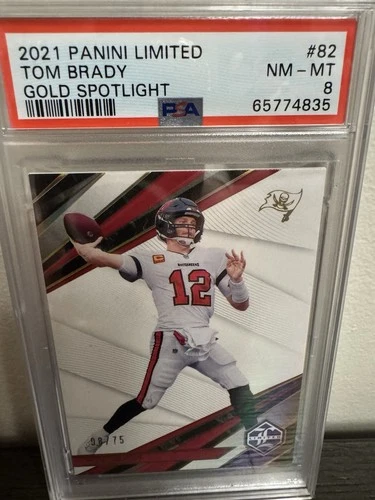 TOM BRADY 2021 PANINI LIMITED FOOTBALL GOLD SPOTLIGHT /75 #82 Pop 2 PSA 8