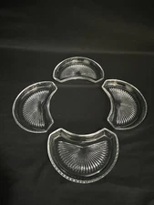 Set of 4 Vintage Starburst Glass Lazy Susan Trays Elegant Serveware