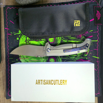 Artisan Cutlery Kami Frame Lock Titanium 1864G-GY w/ damascus.