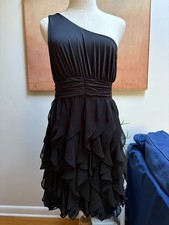 Ark  Co One Shoulder Formal Dress M Side Zip Feathery Scalloped Pleating EUC