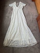 Baltic Born White Lace Maxi Dress SIZE M Boho Cottagecore Tie Back Short Sleeve