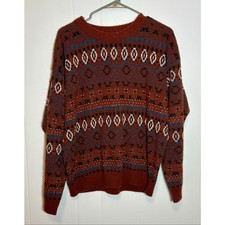 Vintage 80s Le Tigre Geometric Fair Isle Sweater Brown Rust Men's M Made in USA