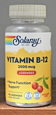 Solaray Vitamin B-12 2000 mcg 90 Lozenges Natural Cherry Flavor 2000mcg Lozenge