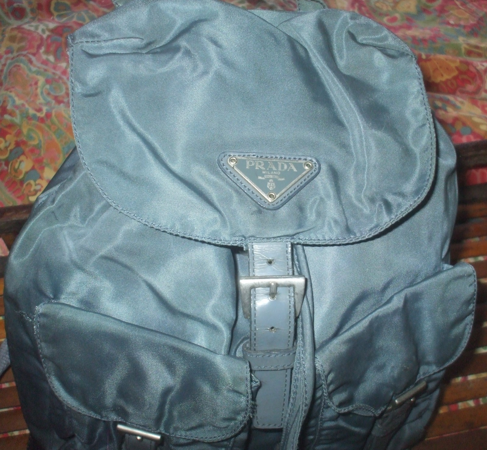 Prada blue teal nylon unisex travel school sho authentic backpack shoulder bag