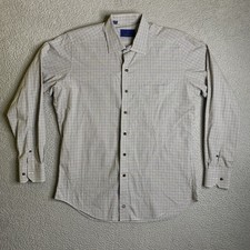 David Donahue Button Up Shirt Mens Large Brown White Blue Plaid Casual Career