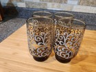 4 vintage Libbey Prado tawny brown glass tumblers w/ raised white scroll design — photo 6