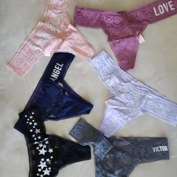 SET OF 6 Victoria's Secret Sexy Lacie Thongs Panties Lingerie Underwear  MEDIUM