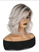 100% Real hair! New Fashion Glamour Women Mix Blonde Wavy Human Hair Wigs 12In