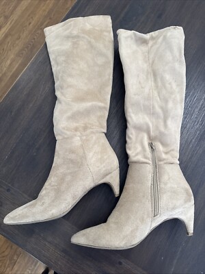 Wild Diva Suede Boot Heels High Womens Size Beige