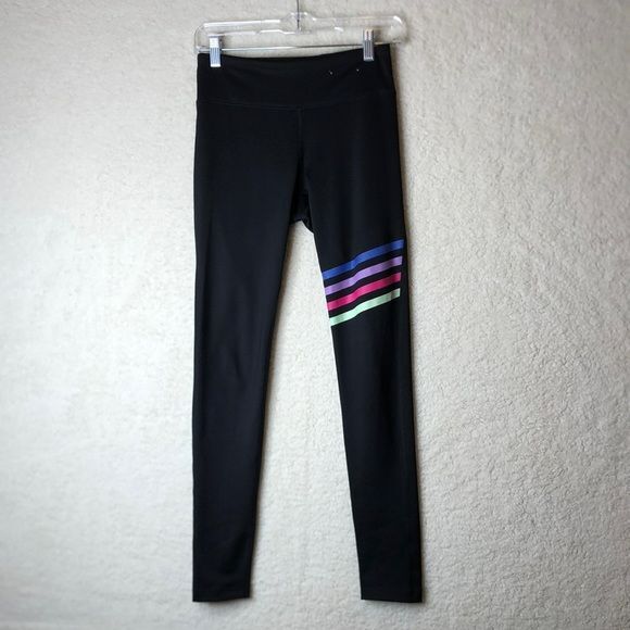 Fila Leggings Womens Stretch Black Sport Colorful stripes S SMALL