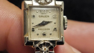 Vintage Gruen Precision 10K White Gold Filled Diamonds  display picture 1