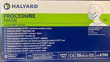 50 New Halyard Surgical Procedure Masks Blue #47081 Earloop Made in USA 50/Box
