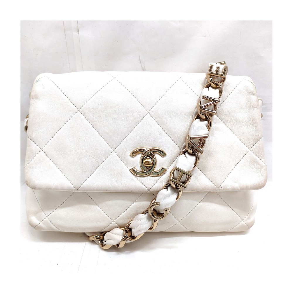 Chanel Shoulder Bag Wild Stitch White Lamb Skin 3269952