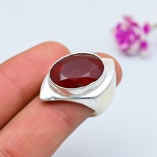 Beautiful Red Garnet Gemstone 925 Sterling Silver Jewelry Handmade Ring For Gift