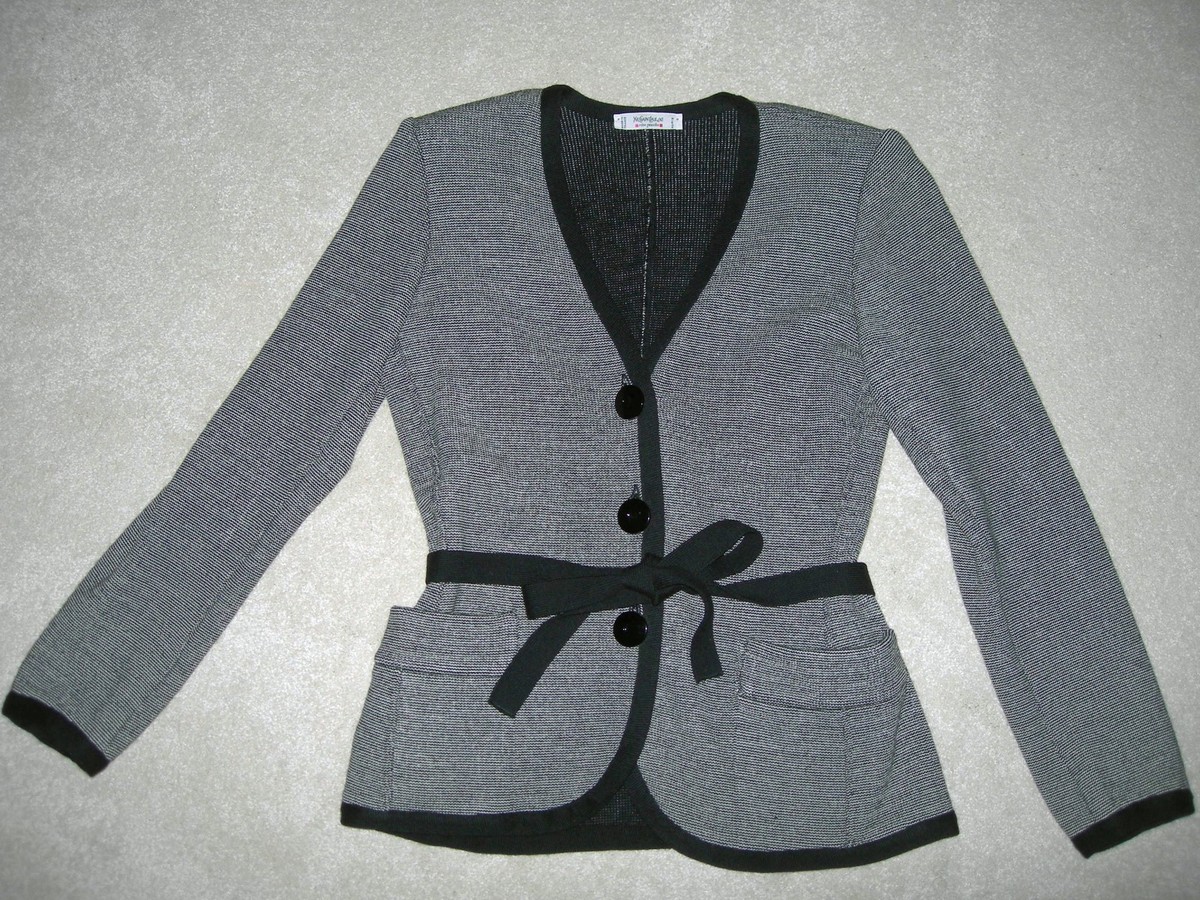 VINTAGE YSL YVES SAINT LAURENT RIVE GAUCHE Black/White Wool Knit  