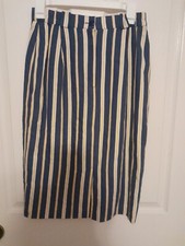Vintage 80s Women  s Blue And Yellow Midi Lined Skirt Belt Loops. 27" Waist.b47