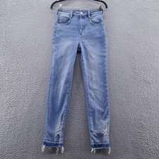 Pilcro and the Letterpress Womens The Cigarette Jeans 27 Blue Distressed Raw Hem