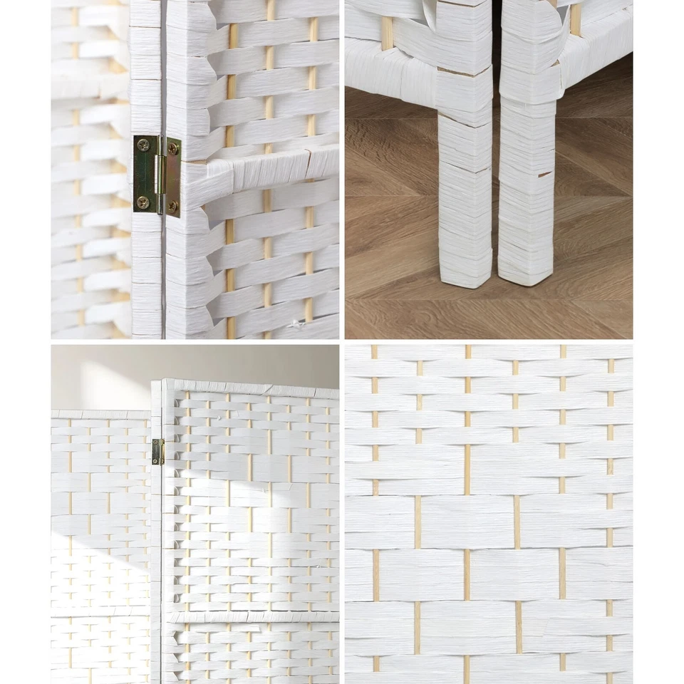 Oikiture 4 Panel Room Divider Screen Privacy Dividers Woven Wood Folding White - image 3 of 4