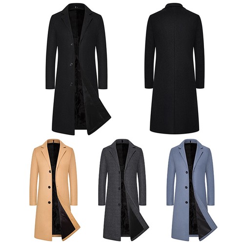 Men Thick Windbreaker Long Coat Jacket Outwear Trench Coat Classic Formal - Picture 4 of 18