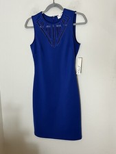 Eliza J Cobalt Eyelet Scuba Sheath Dress Sz 4 NWT