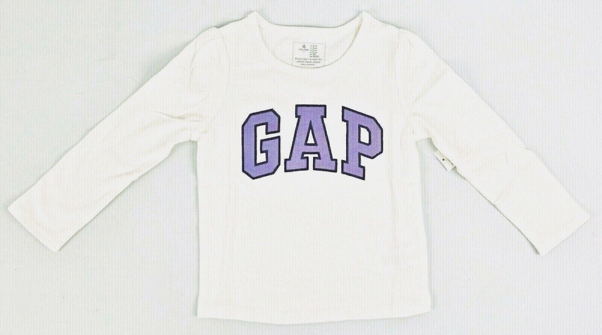 Girls Long Sleeve Tee Shirt Size 2T or 4T Cream Purple Gap Logo