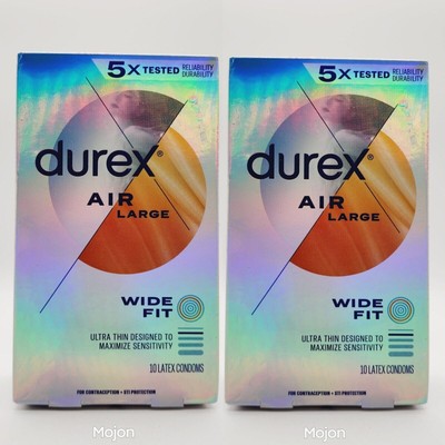 Durex Air Large Wide Fit Ultra Thin Latex Condoms, 10 Count Ea, 8/25 2 Boxes -