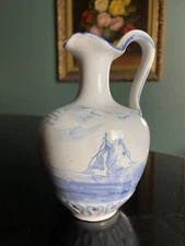 VTG French Lubbi Francois Stoneware Pitcher Vase Decanter Hand Painted Nautical