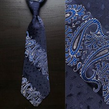 Navy  Blue Paisley Jacquard Brocade Swing Tie EUC VTG 1930s 1940s Art Deco