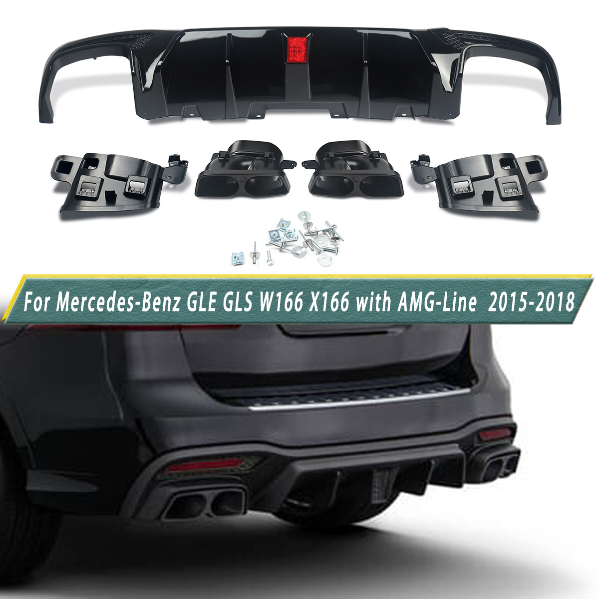 For 15-18 Mercedes-Benz GLE GLS W166 X166 B Style Rear Diffuser