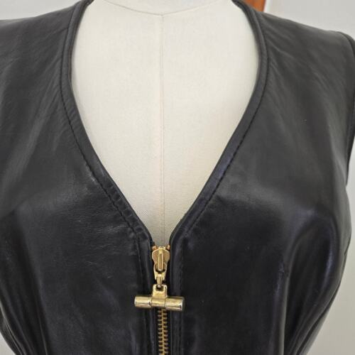 Vakko Black Leather Vest Large Vintage Bikercore Punk Goth Witchy Baddie Vamp - Picture 2 of 10