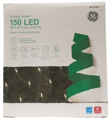 GE Energy Smart ConstantON 150 LED Net-Style Lights Warm White 6ft x 4ft New