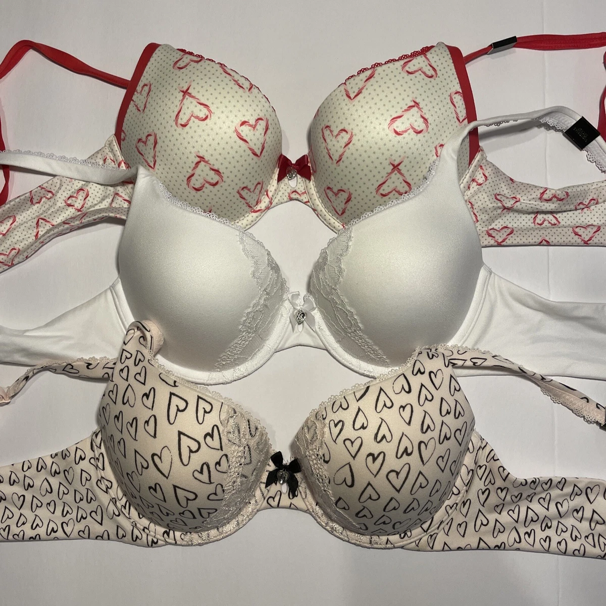 VICTORIA SECRET 3-BODY BY VICTORIA PERFECT SHAPE BRA 34B Heart & CANDY CANE