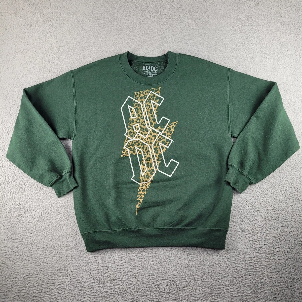 AC DC Sweatshirt Womens Medium Green Crew Neck Goodie Two Sleeves