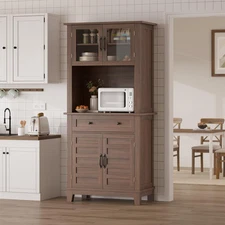 72 in Tall Kitchen Pantry Cabinet, Kitchen Hutch Bar Cabinet with Microwave Stan