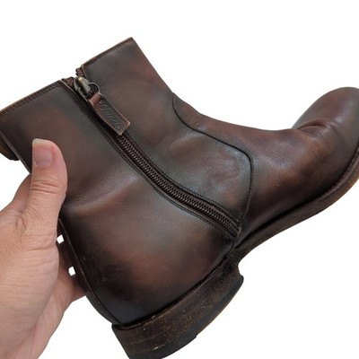 Gucci Mens Shoes Brown Leather Round Toe Zip Ankle Boots  display picture 1