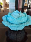 Rare Vintage Cabbage Leaf Bowl Blue Glass in Perfect Condition